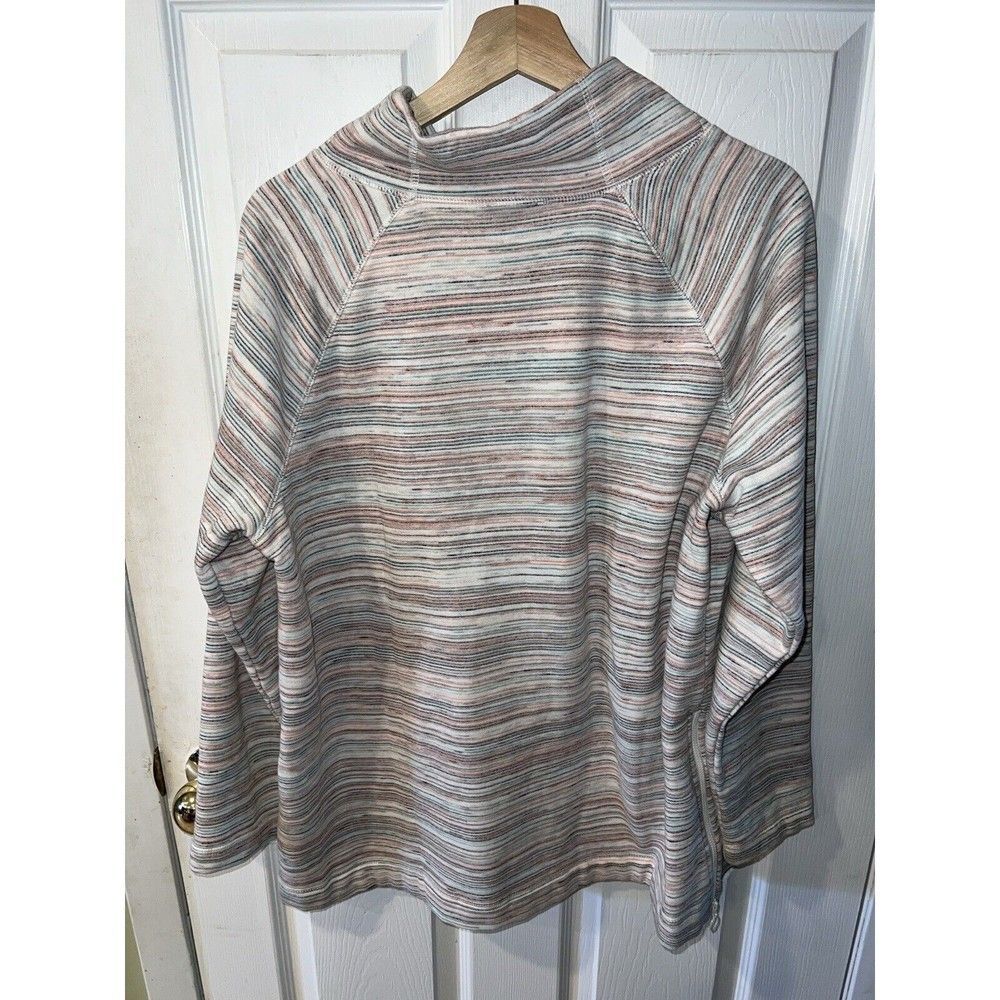 T By Talbots Top Womens 1X Striped Pullover Mock Neck Side Zip Detail Sweatshirt - Picture 7 of 9